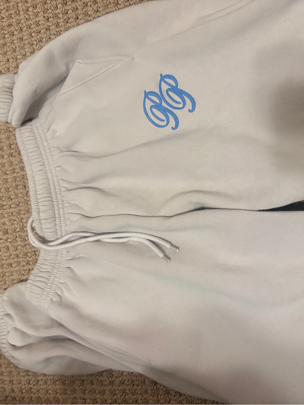 Princess Polly Light Gray Sweatpants with Blue Script Logo